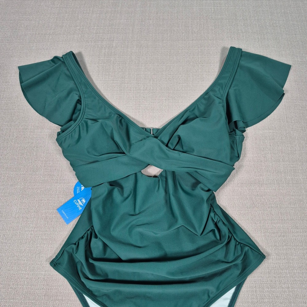 Cupshe Green Ruffle Sleeve Tummy Control One Piece Swimsuit Medium New - Picture 10 of 11